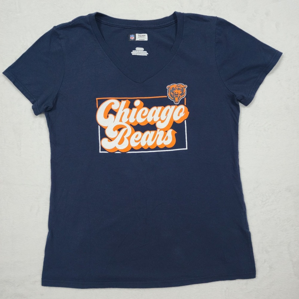 Chicago Bears Shirt Womens Small Navy V Neck NFL Football Graphic Team Apparel
